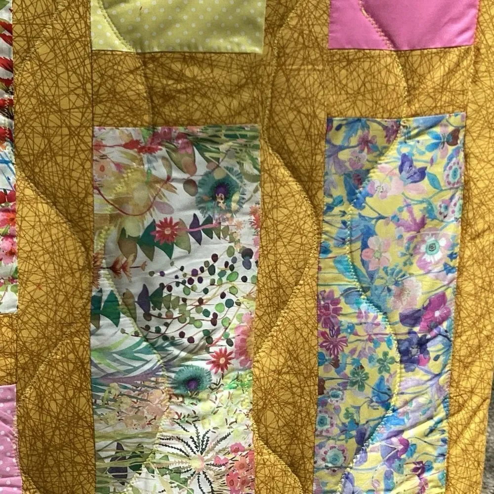 NWT. Hand Crafted Yellow Fields of Flower Liberty of London Fabric Quilt